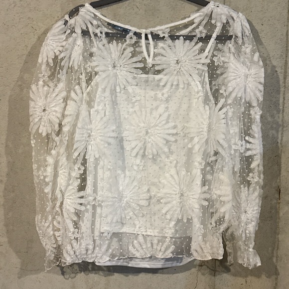 Eva Franco White Floral Sheer Top - Picture 4 of 4